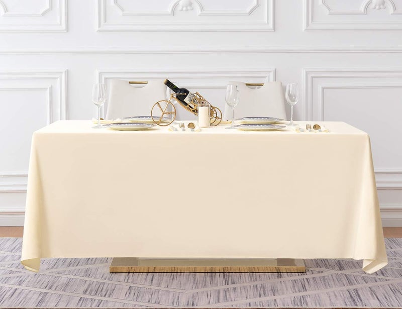 Surmente Ivory Tablecloth 90 x 132-inch Rectangular Polyester Table Cloth for Weddings, Banquets, or Restaurants - Image 5